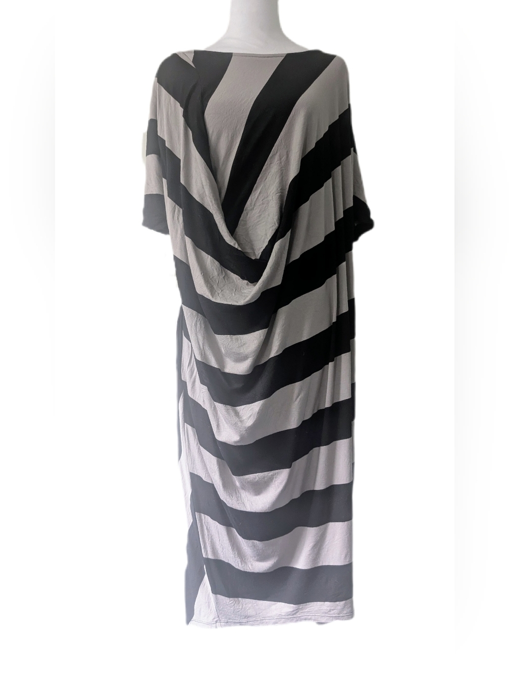 Alembika -3- Oversized Asymmetric Gathered Short Sleev Long Viscose Jersey Dress